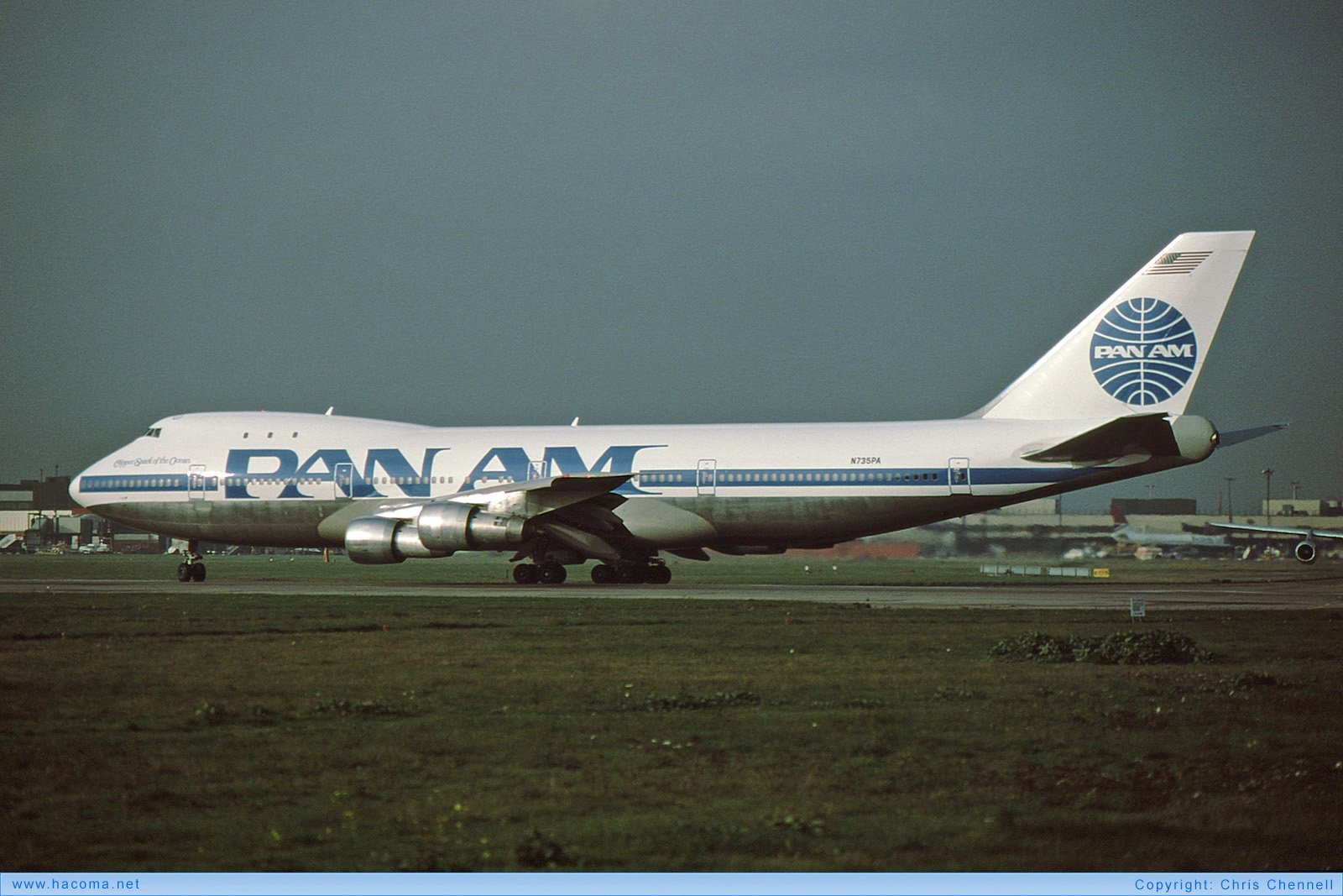 Photo of N735PA - Pan Am Clipper Constitution / Young America / Spark of the Ocean - London Heathrow Airport - Nov 18, 1984