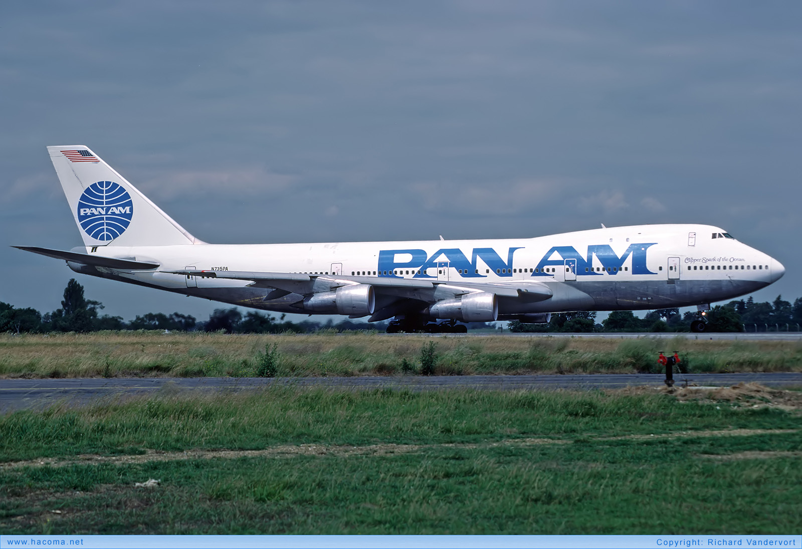 Photo of N735PA - Pan Am Clipper Constitution / Young America / Spark of the Ocean - London Stansted Airport - Jul 1989