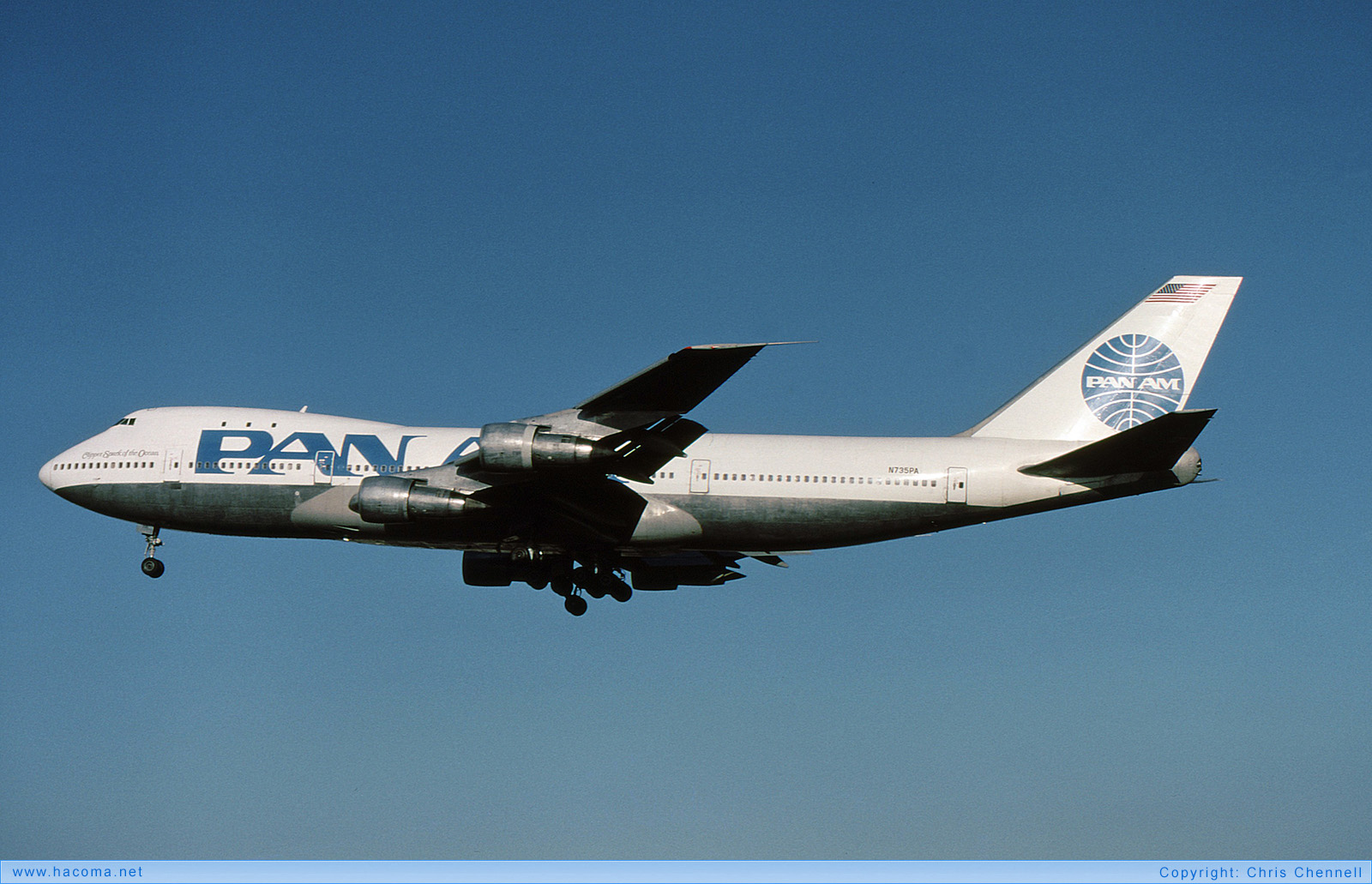 Photo of N735PA - Pan Am Clipper Constitution / Young America / Spark of the Ocean - London Heathrow Airport - Jan 12, 1991